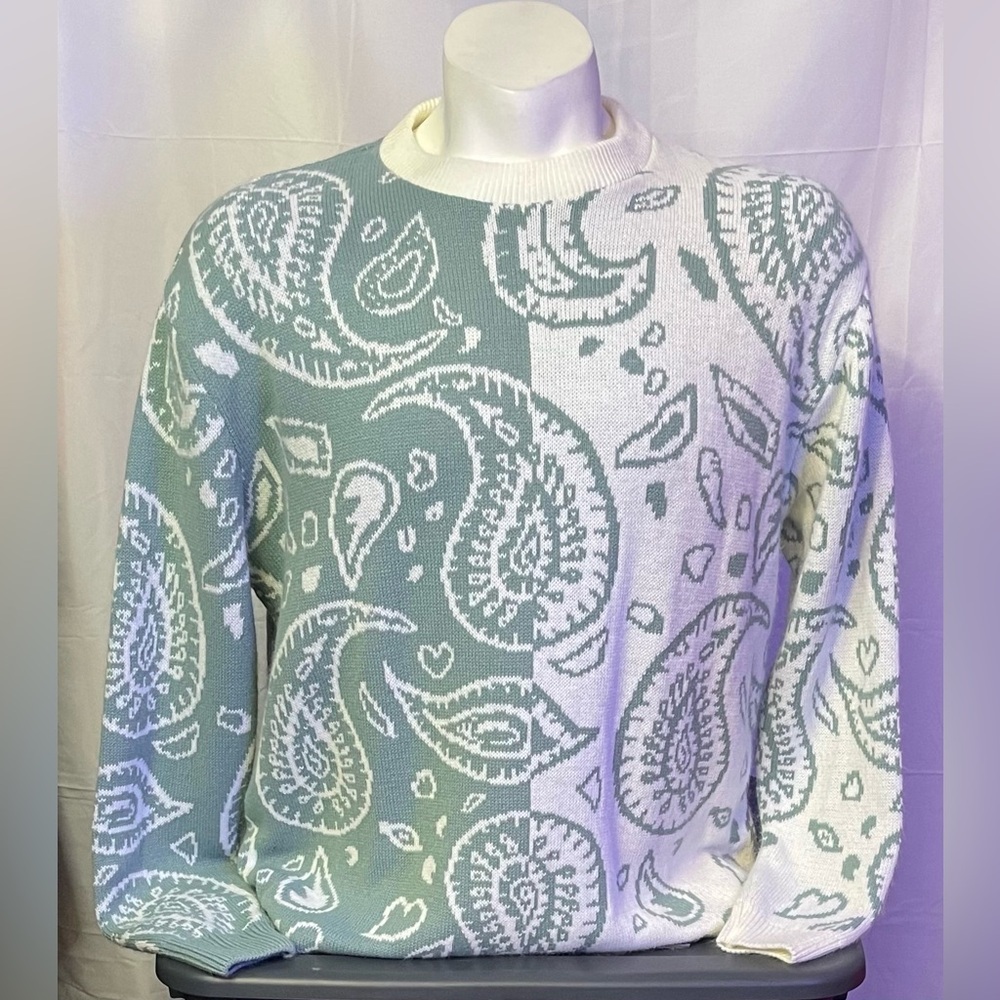 BooHoo Man Sweater Green/White Size Small